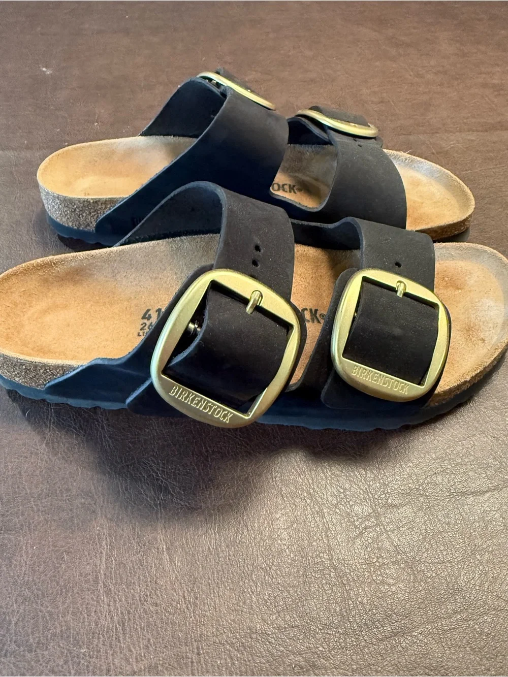 Birkenstock Arizona Two-Strap Sandals in Black with Brass Buckles - Picture 5 of 6